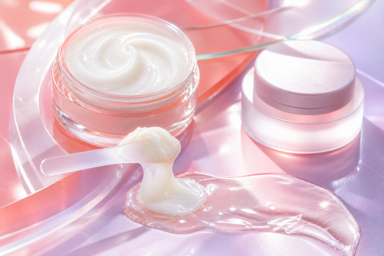 透明感のあるバームとスパチュラ、水滴を配したクレンジングのビジュアル